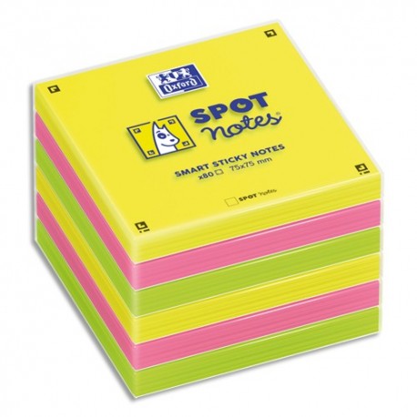 OXFORD Lot 6 blocs notes repositionnables 7,5X7,5cm SCRIBZEE. Coloris assortis jaune, vert, rose