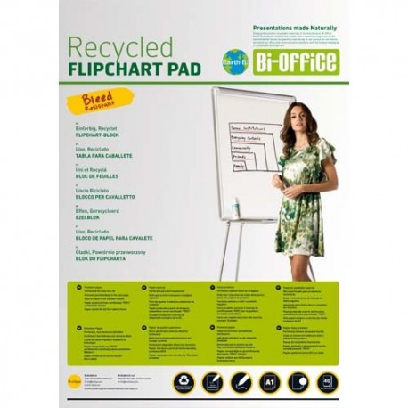 Chevalet BI-Office Lot de 5 Blocs papier de 50 feuilles unies EARTH-IT 95% recyclable - Format L65 x H98 cm