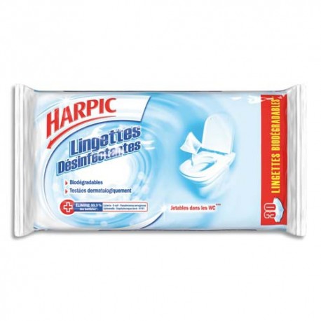 HARPIC Paquet de 30 lingettes désinfectantes pour wc, testée dermatologiquement et biodégradables