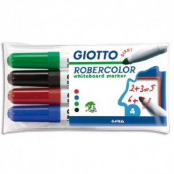 Marqueur effaçable GIOTTO Pochette 4 pointe ogive 7mm, bleu, rouge, noir, vert. Odeur neutre.