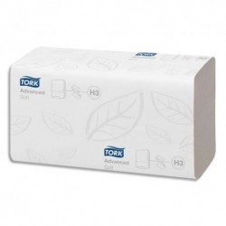 TORK Colis de 15 Paquets de 250 Essuie-mains doux Advanced 2 plis plié en V - Format 24,8 x 23 cm blanc