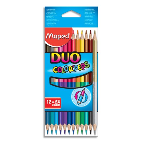 MAPED Pochette 12 crayons de couleurs COLORPEPS DUO. 1 crayon 2 couleurs.  Coloris assortis