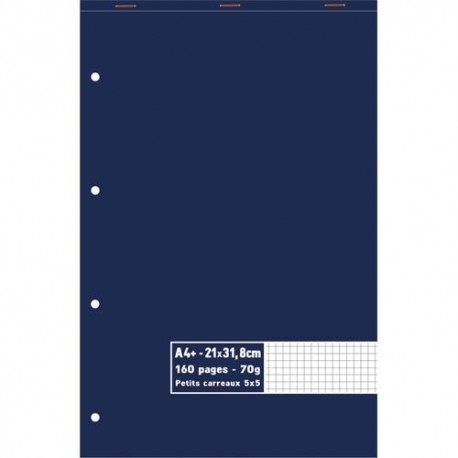 NEUTRE Bloc 70g agrafé en tête 160 pages perforées 5x5 Format A4+ 21 x 31,8 cm
