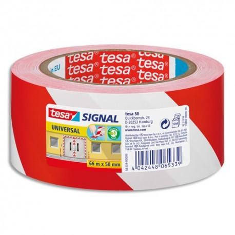 TESA Ruban adhésif Signal Universal Rouge et Blanc, polypropylène, pour marquage, 52 microns, 66 m x 50mm