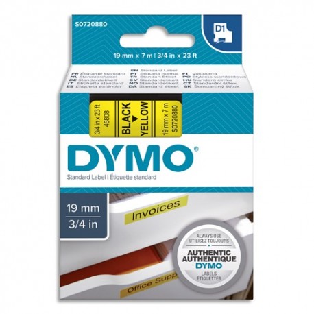 DYMO Cassette D1 (45808) ruban impression noir sur fond jaune 19mmx7m pour étiqueteuse Dymo