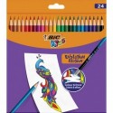 BIC Pochette de 24 Crayons de couleur Kids Evolution Illusion corps rond assortis, effaçable bout gomme