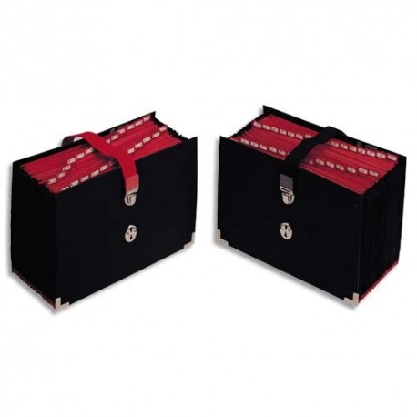 Trieur EXTENDOS - Trieur de bureau accordéon 25 compartiments noir, couverture toilée, onglets métalliques