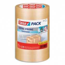 TESA Lot de 3 Adhésifs demballage Extra Strong en PVC, 52 microns - H50 mm x L66 mètres Transparent