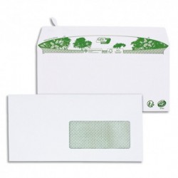 GPV Boîte de 200 enveloppes recyclées extra Blanches Erapure, format DL 110x220mm fenetre 45x100mm 80g