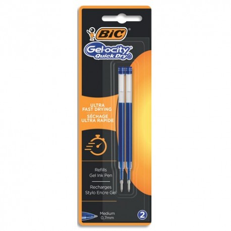 BIC Blister de 2 recharges pour stylo encre gel à séchage rapide - Encre Bleue