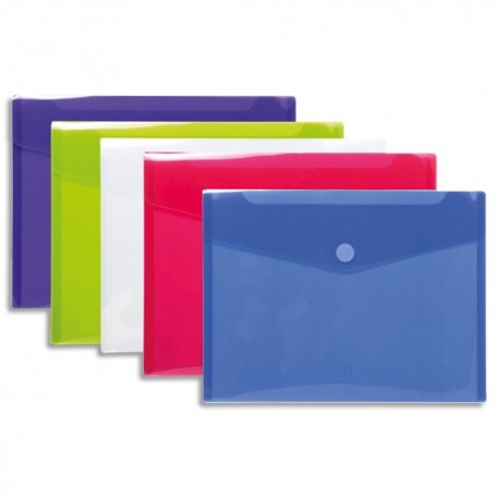 EXACOMPTA Sachet de 5 pochettes-enveloppes velcro A4 en polypropylène 2/10e. Coloris assortis