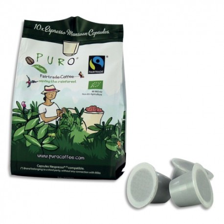 PURO Paquet de 10 capsules Café bio MONSOON 100% Arabica, compatible NESPRESSO