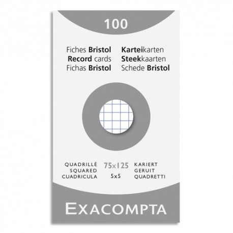 EXACOMPTA Etui de 100 fiches bristol non perforées 75x125mm (A7