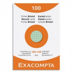 EXACOMPTA Etui de 100 fiches bristol non perforées 105x148mm (A6) quadrillées 5x5 assortis