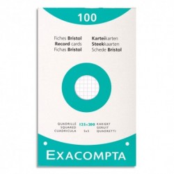 EXACOMPTA Etui de 100 fiches bristol perforées 125x200mm quadrillées 5x5 Blanc