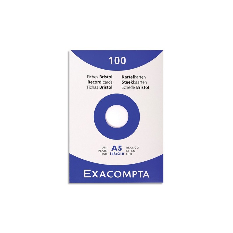 EXACOMPTA Etui de 100 fiches bristol non perforées 148x210mm (A5) unies  Blanc - Direct Papeterie.com