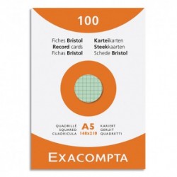 EXACOMPTA Etui de 100 fiches bristol non perforées 148x210mm (A5) quadrillées 5x5 assortis