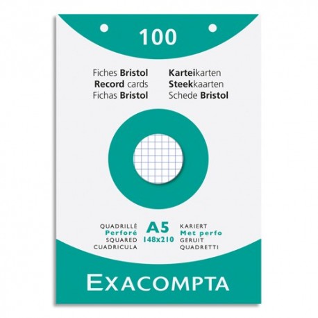 EXACOMPTA Etui de 100 fiches bristol perforées 148x210mm (A5) 5x5 Blanc -  Direct Papeterie.com