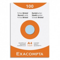 EXACOMPTA Etui de 100 fiches bristol non perforées 210x297mm (A4) unies assortis