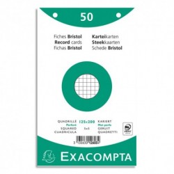 EXACOMPTA Sachet de 50 fiches bristol (sous-film) perforées 125X200mm quadrillées 5x5 Blanc