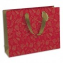 CLAIREFONTAINE Sac cadeau Fin d'année 37,3x11,8x27,5cm en carte 210g. Anses coton. Motif floral rouge/or