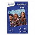 AVERY Boîte de 50 feuilles de papier photo brillant A4, Jet d'encre, 160 g