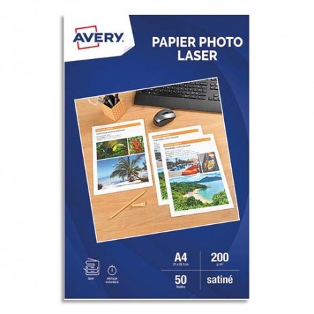 AVERY Boîte de 50 feuilles de papier photo brillant A4, Jet d'encre, 200 g. Impression recto verso