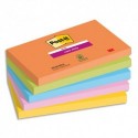 POST-IT® Notes Super Sticky Boost 76x127mm. Lot de 5 blocs de 90 F. Ass : orange/vert/bleu/rose/jaune.
