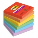 POST-IT® Notes Super Sticky Playful 76x76 mm. 6 blocs, 90F. Ass : rouge/orange/jaune/vert/bleu/violet.