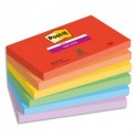 POST-IT® Notes Super Sticky Playful 76 x 127 mm. 6 blocs, 90F. Ass : rouge/orange/jaune/vert/bleu/violet.