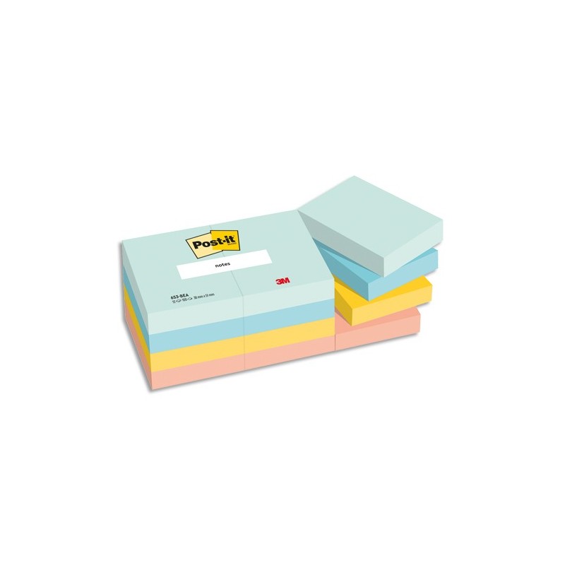 POST-IT® Notes Beachside 76 x 127 mm. Lot de 6 blocs, 100 F. Ass : vert,  bleu, jaune, orange, rose. - Direct Papeterie.com