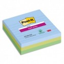 POST-IT® Notes Super Sticky Grand Format Lignées Oasis. 101 x 101 mm. 3 blocs, 70 F. Ass : bleu et vert.