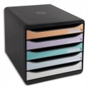 EXACOMPTA Module de classement Big Box + Aquarel 5 tiroirs. Dim (lxhxp) : 27,8x27,1x34,7 cm. Noir/Pastel