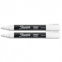 SHARPIE Blister de 2 marqueurs SHARPIE Chalk White, pointe ogive moyenne. Coloris blanc