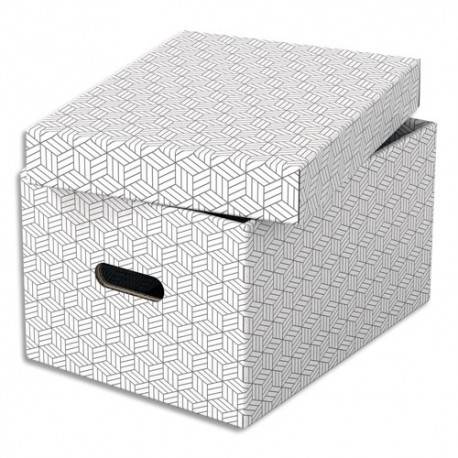 ESSELTE Lot de 3 boîtes de rangement Home en carton + couvercle. Dimensions  M 36x27x21cm. Gris Clair - Direct Papeterie.com