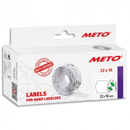 METO boite de 6 rouleaux étiquettes Meto 22x16mm blanches sinusoïdales adhésif amovible