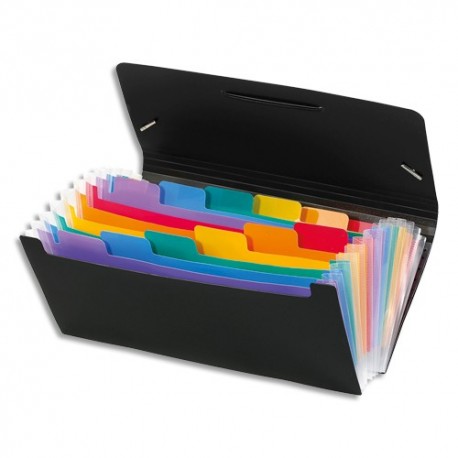 Trieur chèque Viquel RAINBOW 12 compartiments en polypro 7/10, noir intérieur multicolore, 26x13cm