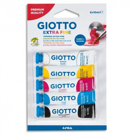 Gouache en tube blister 5 tubes de gouache 10 ml coloris assortis primaires Giotto
