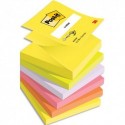 Bloc notes repositionnables en Z Post-it 6 lots de 100 feuilles 7,6 x 7,6 cm coloris néon assortis - Assortis
