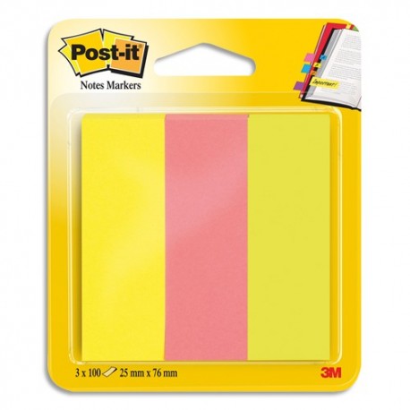 POST-IT 3 blocs index de 100 feuilles format 25x76mm coloris assortis