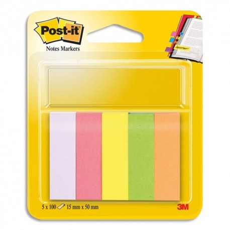 POST-IT 5 blocs index de 100 feuilles format 15x50mm coloris assortis