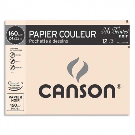 Canson - Pochette papier à dessin - 12 feuilles - 24 x 32 cm - 160
