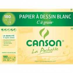 Papier dessin CANSON pochette de 12 feuilles dessin blanc format 24x32cm 180 grammes