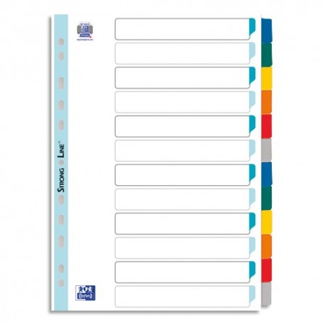 Intercalaire A4+ ELBA - Jeu d’intercalaires 12 positions maxi format / pochettes carte blanche à onglets plastif couleur
