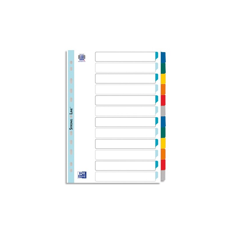 Intercalaire A4+ ELBA - Jeu d'intercalaires 12 positions maxi format /  pochettes carte blanche à onglets plastif couleur - Direct Papeterie.com