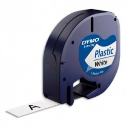 DYMO Cassette LETRATAG (91201) ruban plastique impression noir sur fond blanc 12mmx4m