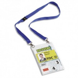 DURABLE kit porte badge évènementiel avec lacet textile, bleu, format A6 PVC, boîte de 10