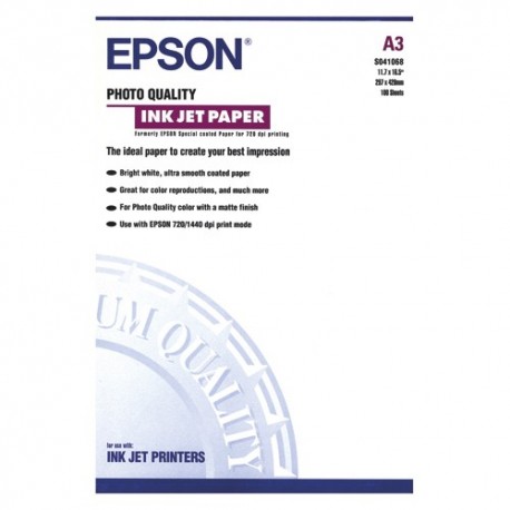 Papier photo EPSON - Boîte de 100 feuilles de papier couché format A3 référence C13S041068.