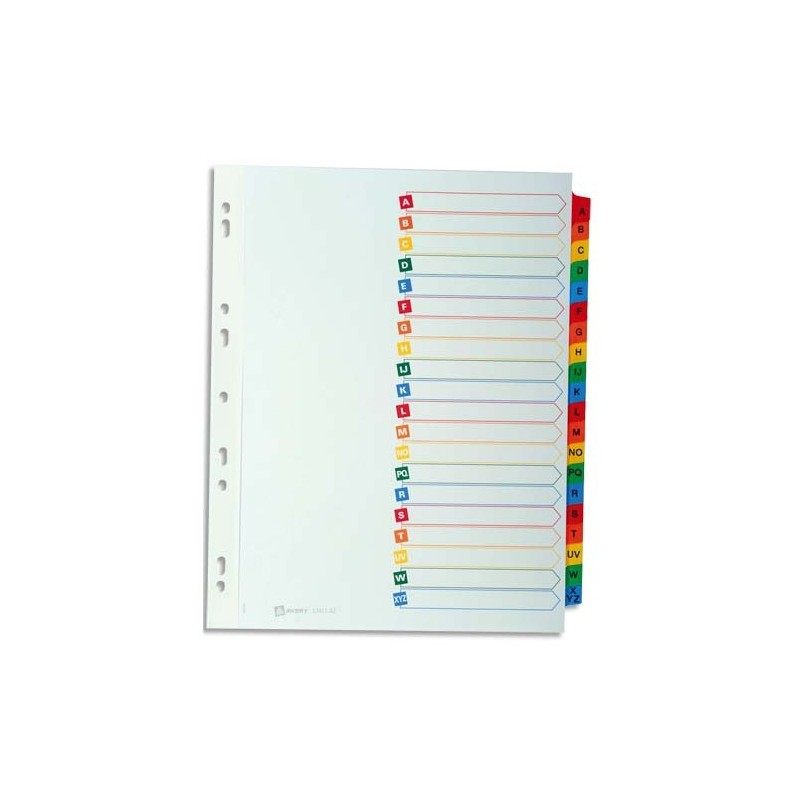 Répertoire alphabétique 20 touches carte blanc onglets de couleurs A4