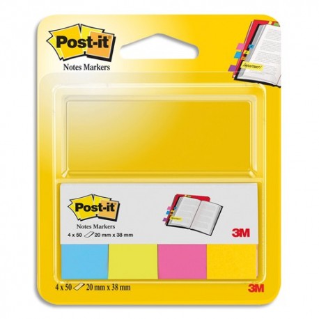 POST-IT 4 blocs index de 50 feuilles format 20x38mm coloris assortis